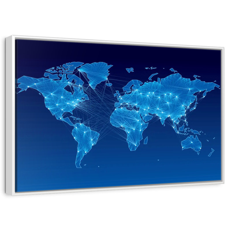 Carte du monde du circuit intégré, 19 po x 13 po, Cadre flottant blanc