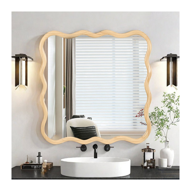 Miroir carré en bois massif 36x36 - Décoration murale moderne en bois naturel, Bois naturel
