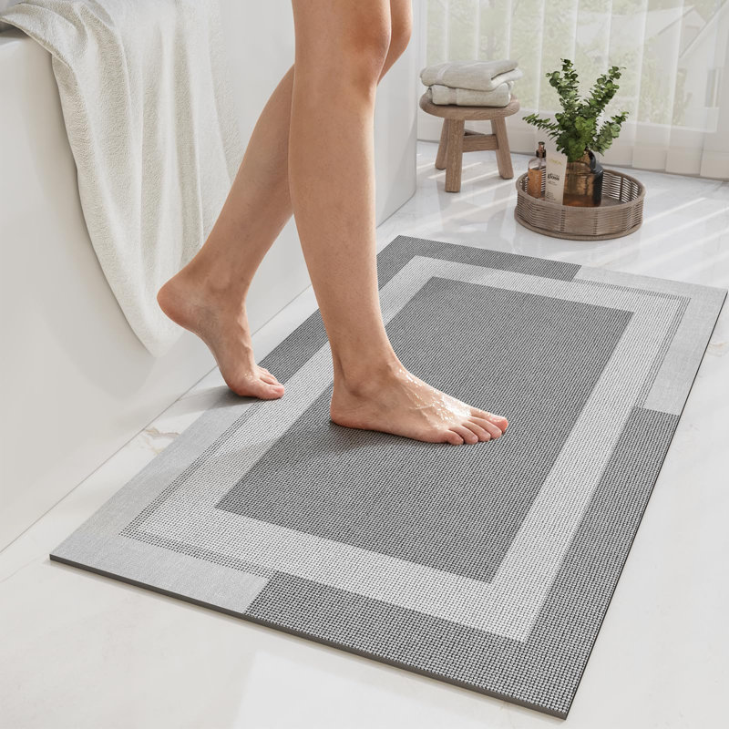 Non Slip Bath Mat, Rubber Backing Ultra Thin Bathroom Rugs Fit Under Door Quick Dry Super Absorbent Washable Bath Rug Shower Mat For Bathroom Floor Bathtub Shower Sink, Easy Care Gray 24"X 35"
