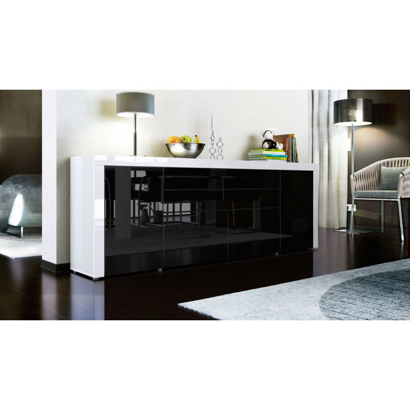 Sideboard Mccutcheon, White (Glossy)/Black(Glossy)/White (Glossy)