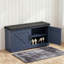Banc de rangement à 2 niveaux avec coussin de siège rembourré, banc de rangement pour chaussures de 39,4 pouces de large avec 2 portes de grange et tablette réglable