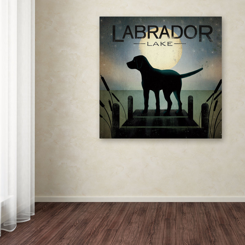 « oasis black dog labrador lake », impression sur toile tendue, H 35 po x l 35 po x P 2 po