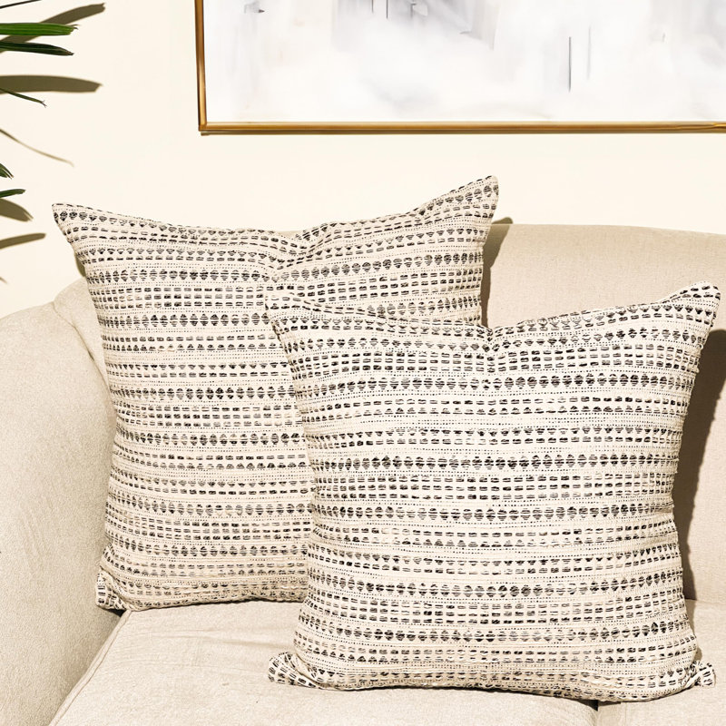 Striped Cotton Blend Pillow Cover, 18" H x 18" W