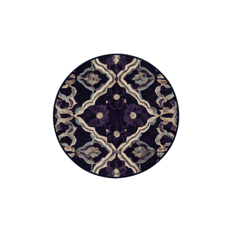Tapis mauve soyeux et moelleux, Rond 8 pi