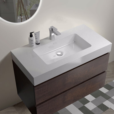 Meuble-lavabo de salle de bain de 76 cm avec lavabo, grand meuble-lavabo autoportant de rangement pour salle de bain moderne, lavabo noir monobloc sans bonde ni robinet, Kd