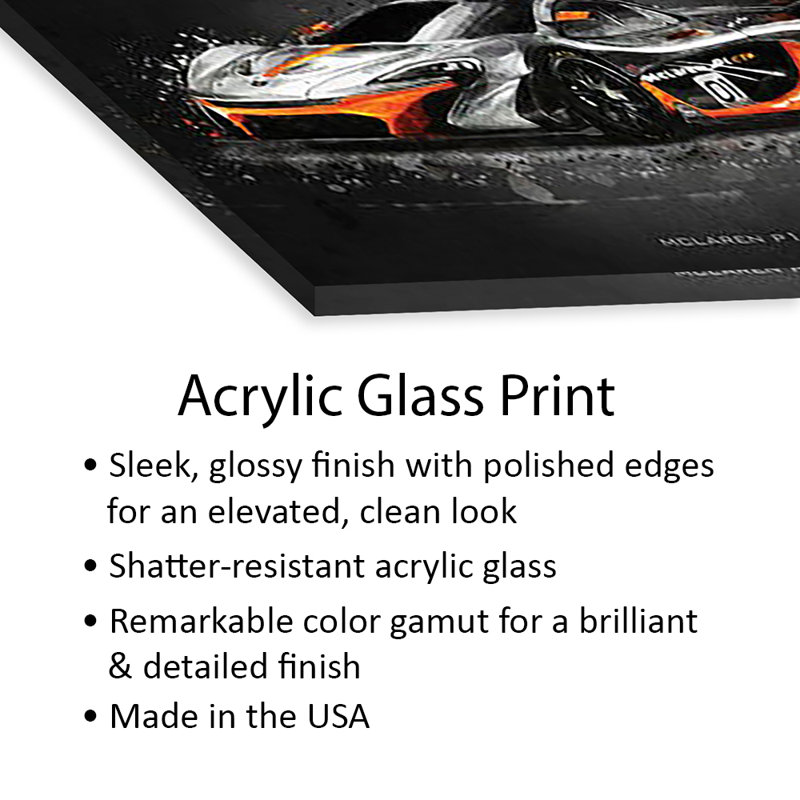Mclaren P1 GTR, impression sur verre acrylique, H 16 po x l 24 po x P 0,25 po