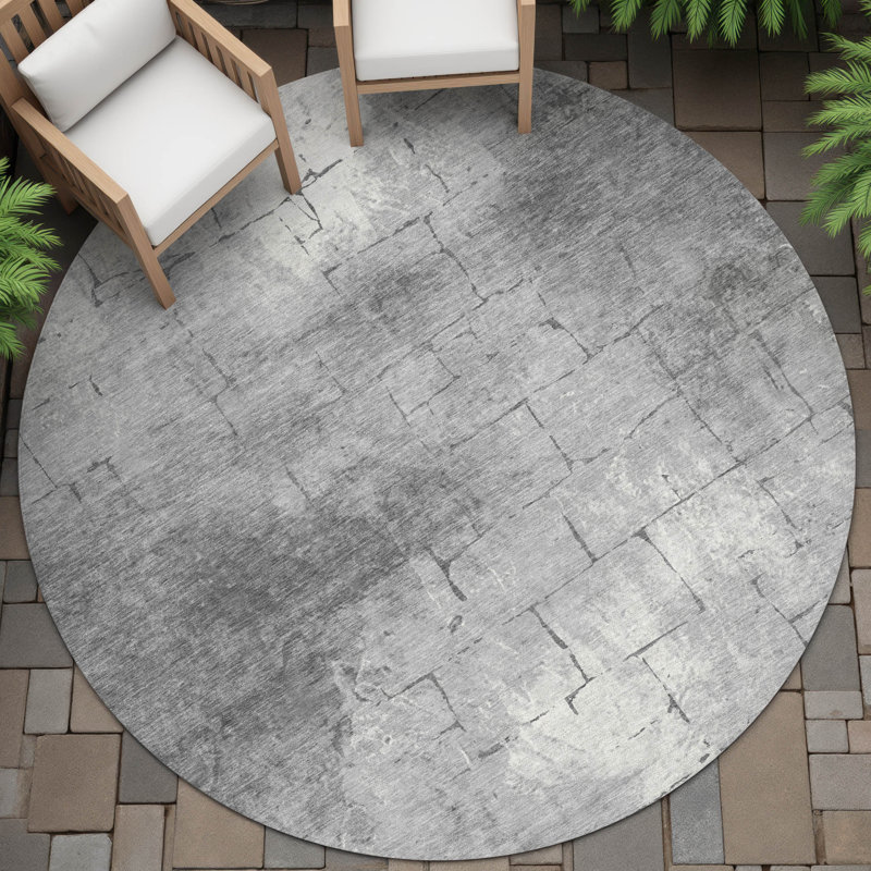 Machine Washable Indoor/Outdoor Husby ACN2215 Geometric Rug, Round 8'