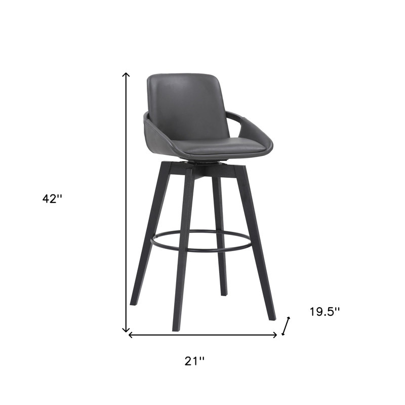 Tabouret de bar luxueux en similicuir et pivotant, Tabouret de bar (hauteur du siège de 30,5 po), Siège gris / cadre noir