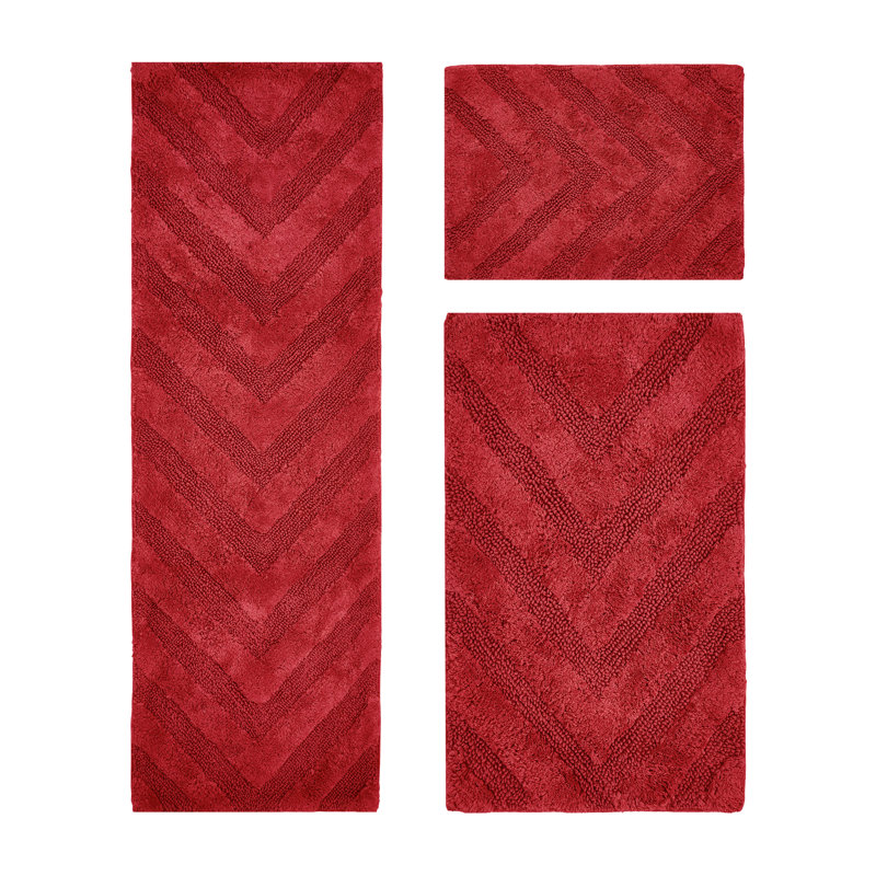 Ensemble de tapis pour salle de bain à chevrons touffetés 100% coton 1990 GSM Branston Premium avec envers en latex antidérapant, certifié OEKO-TEX®, super absorbant et lavable à la machine, rouge