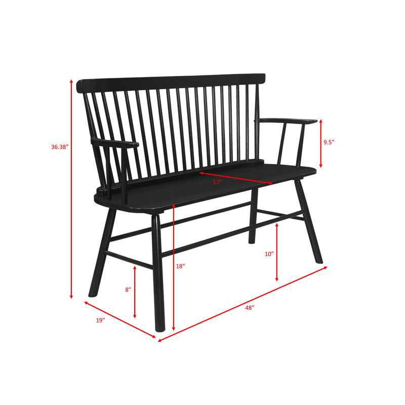 Banc en bois noir pour espace de vie avec dossier à broche, Noir