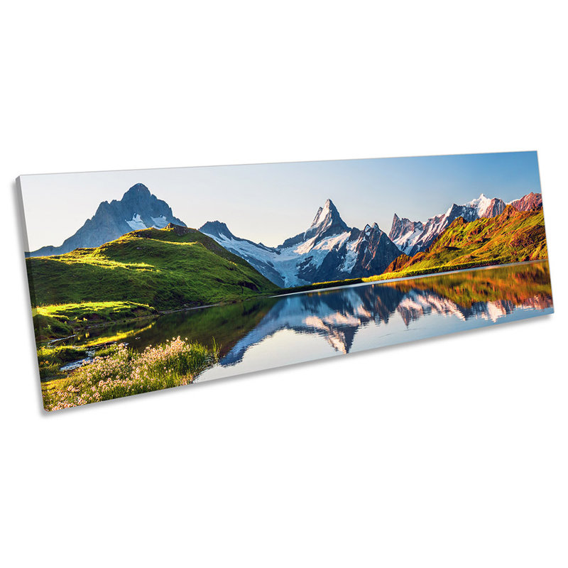 Swiss Alps Lake Mountains 1 Piece Wrapped Canvas Panoramic Wall Art, 30.48cm H x 91.44cm W