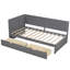 Lit de jour simple en bois avec 2 tiroirs de rangement et garde-corps rustique en X, finition gris antique