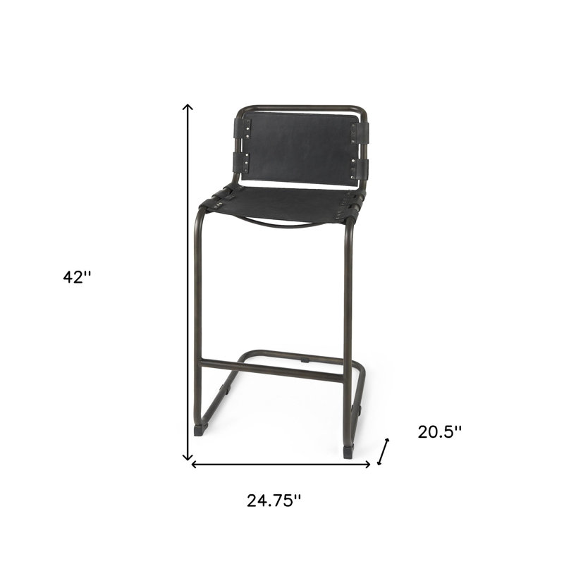 Chaise de bar 35 po en cuir et métal brun et noir, Noir