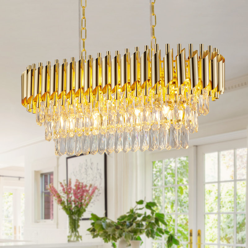 Lustre rectangulaire moderne en cristal doré K9, réglable en hauteur
