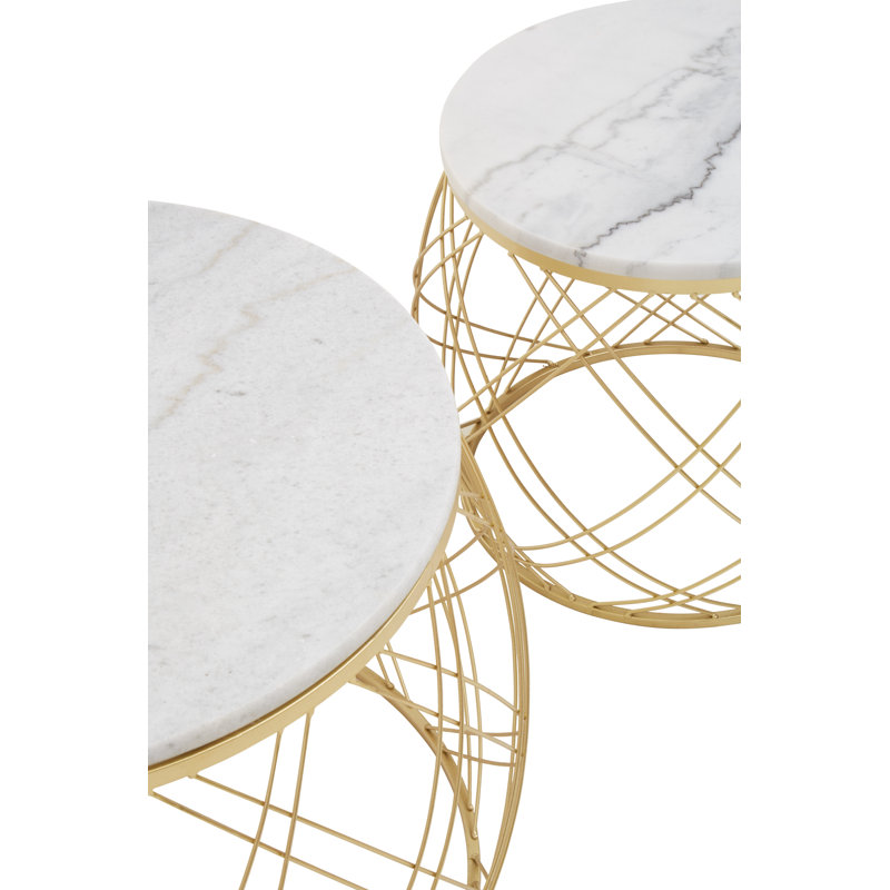 Set Of Two Side Tables With White Marble Top And Gold Frame