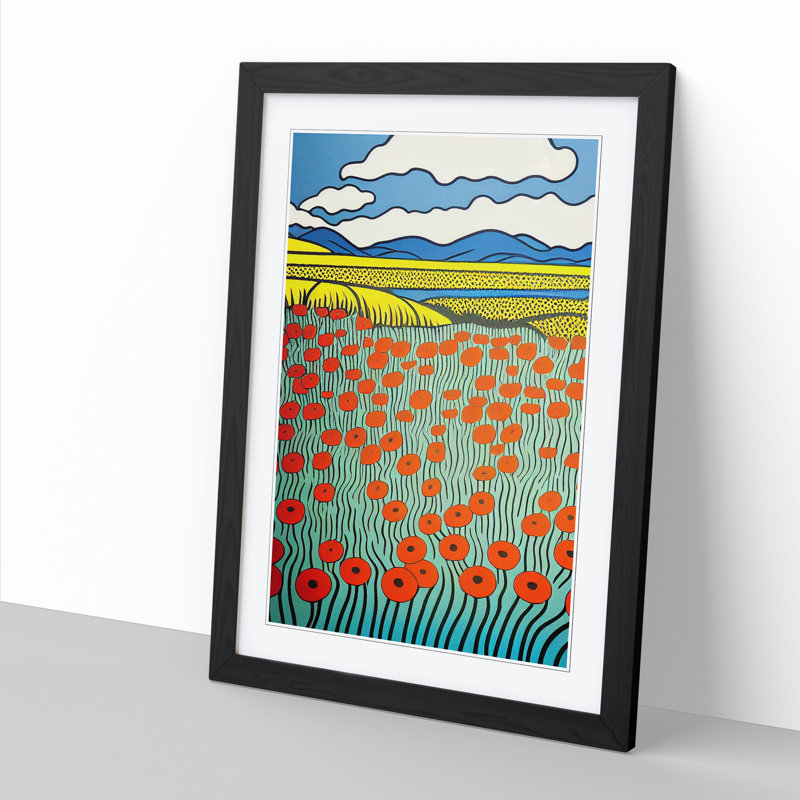 Levens Poppy Field Pop Art 1 Piece Single Picture Frame Wall Art, 34cm H x 25cm W x 1.99cm D, Black