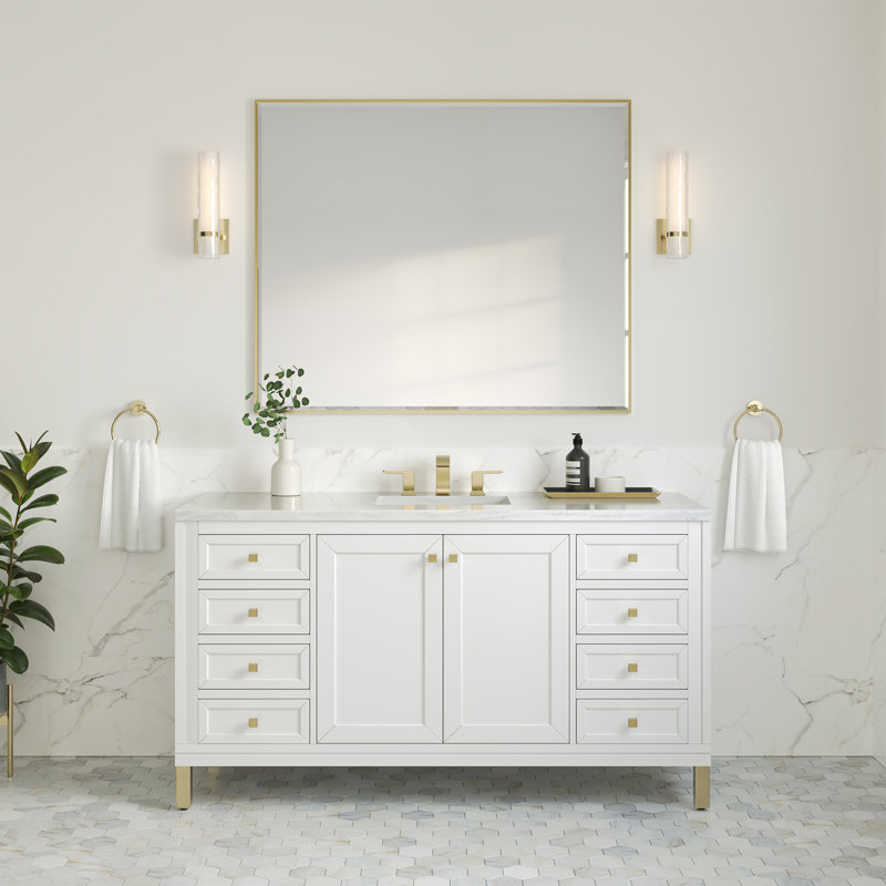 Chicago 60'' W Double Vanity, Charcoal Soapstone, Glossy White, 8" Widespread