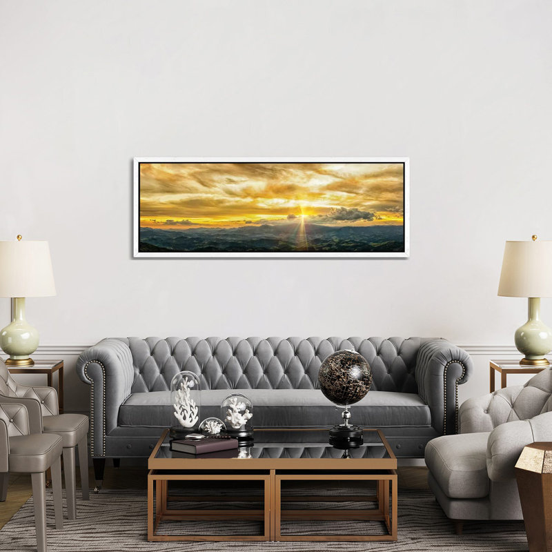 Golden Hour Panorama 1 Piece Panoramic Wall Art on Canvas, 50.8cm H x 152.4cm W x 3.81cm D, White Framed