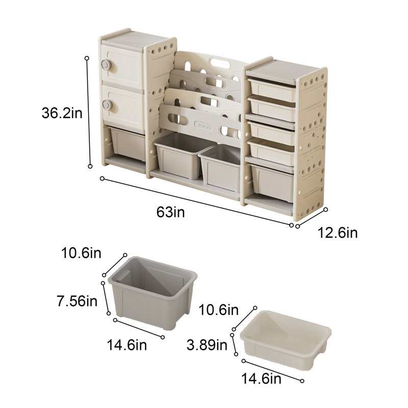Rangement pour jouets pour enfants avec bacs amovibles, bibliothèque à 4 niveaux et armoire pour l'organisation de la salle de jeux