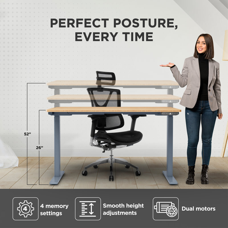 Uncaged Ergonomics Rise Up 60" x 30" Dual-Motor Electric Standing Desk - Height Adjustable Sit-Stand Desk with Memory Presets, Black Bamboo Top, Black Frame