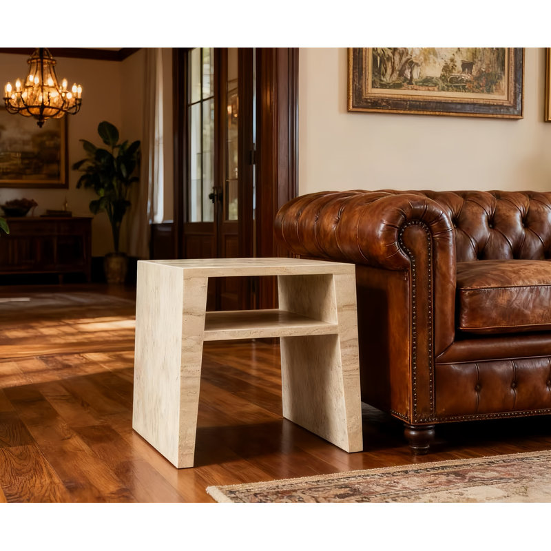 Wynner Chairside Travertine Stone End Table