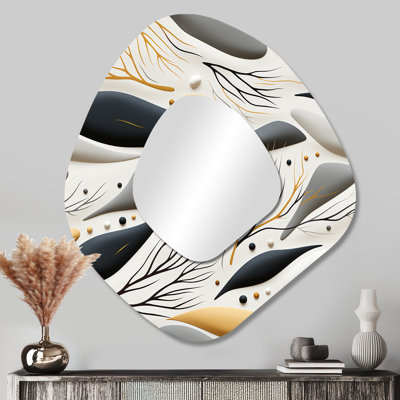 Gris, paysage terreux minimaliste - grand miroir de forme irrégulière florale, miroir mural décoratif asymétrique Cottage, impression d'art en métal