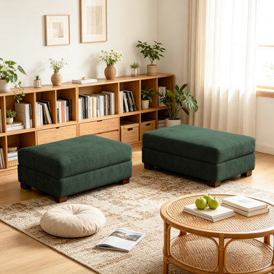 Upholstered Green Chenille Rectangle Ottoman, Modular Part For Sectional Sofa