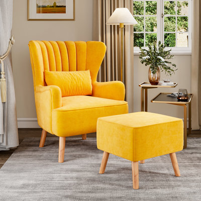 Kiro Upholstered Wingback Chair with Footstool