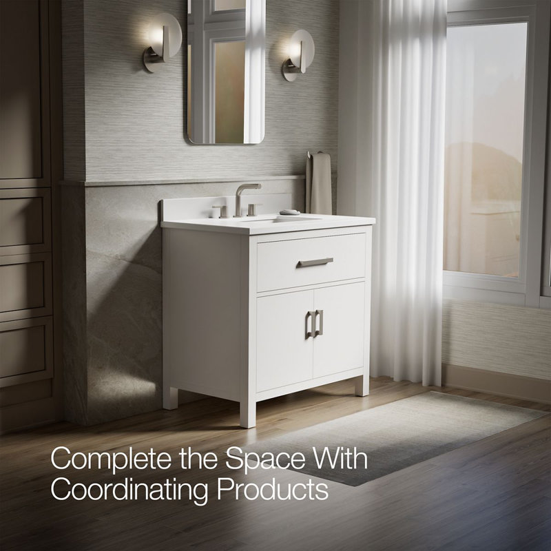 Kresla 36 In. Bathroom Vanity Cabinet With Sink And Quartz Top, White, Brushed Nickel