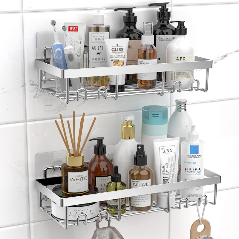 Shower Caddy Organizer - Rustproof Stainless Steel Wall Mount Shelf With Strong Adhesive, No Drill Installation For Bathroom, Kitchen, RV, Apartment Storage And Decor