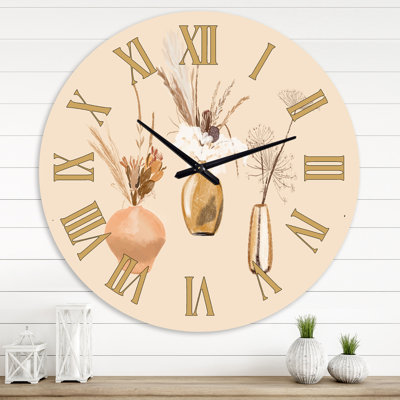 Bouquets de fleurs sauvages dans des vases dorés I - Horloge murale traditionnelle