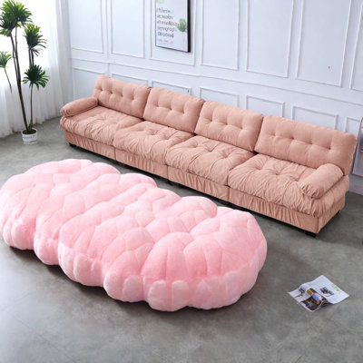 Spacious 4 Seat Sectionals, Wood Frame Modern Pink Sofa For Home