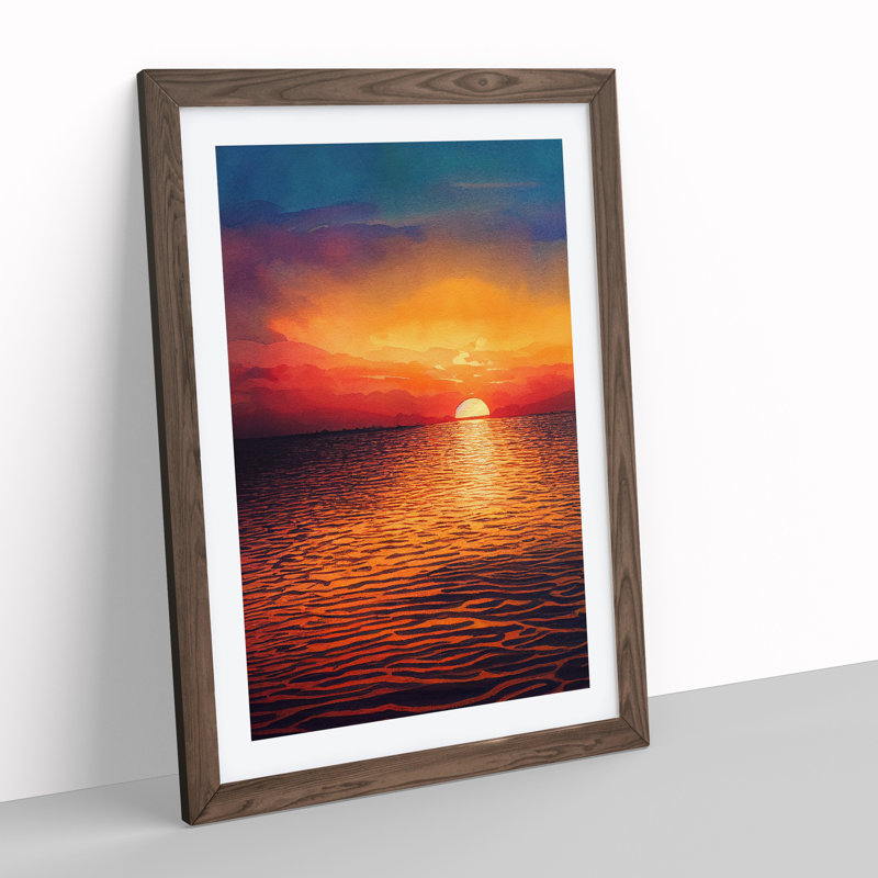 XV1022-4217X Striking Ocean Sunset No.4 - Single Picture Frame Print, 64cm H x 46cm W, Walnut