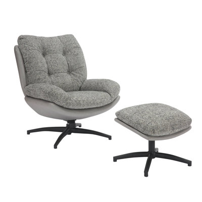 Cedrie Upholstered Swivel Accent Chair with Footstool