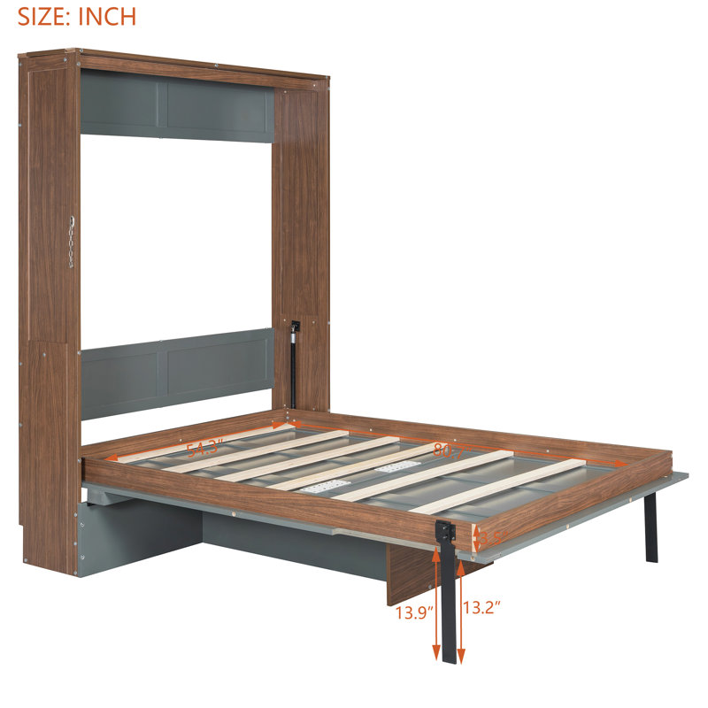 Lit escamotable double avec bureau pliable - Lit mural peu encombrant pour petits appartements et chambres d'amis - Noyer et gris