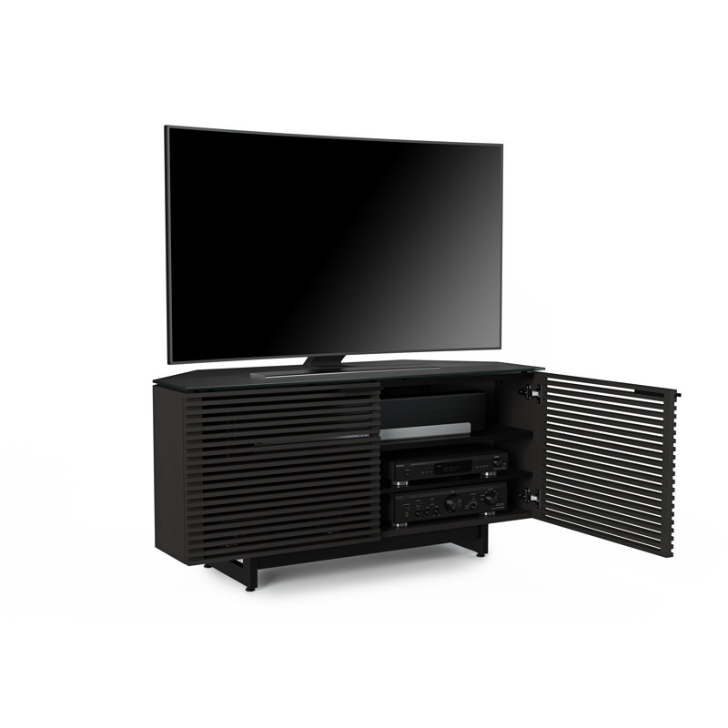 Corridor Corner TV Stand for TVs up to 58", Charcoal Stained Ash