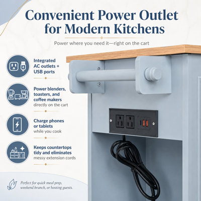 Sneha Mobile Kitchen Island with Glass Door Storage Power Outlet and Open Shelves
