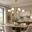 35.4"H 8-Light Mid-Century Sputnik Chandelier, Brass Gold Milk Glass Globe Pendant Light