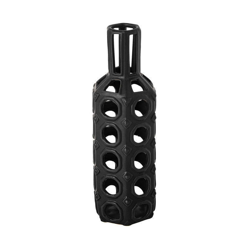 Vase de table cylindrique en céramique noire, H 10 po x l 4 po x P 4 po