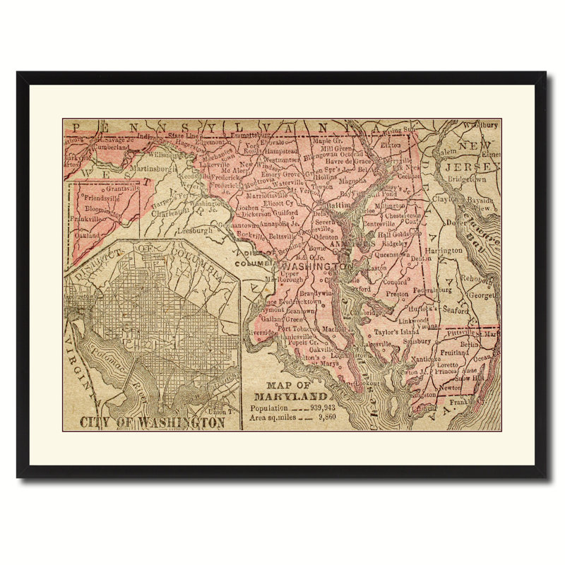 Maryland, carte murale rétro 28 x 37