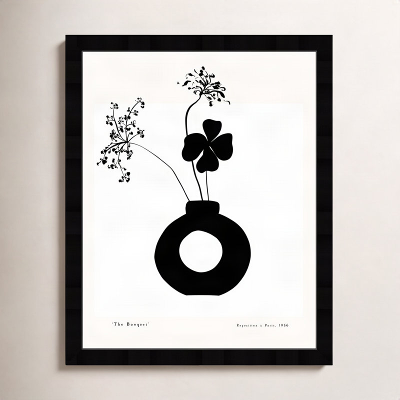 «Black and White Flower in a Vase» par Joss & Main - reproduction de cadre photo, Noir, H 22 po x l 18 po