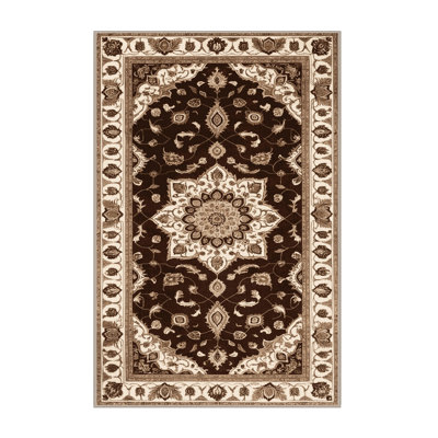 Tapis brun Tabriz lavable à la machine
