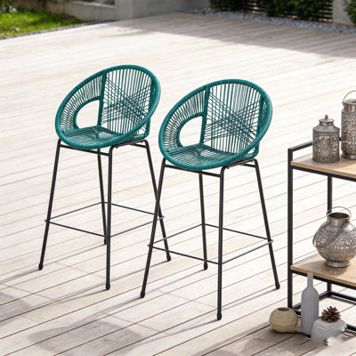 Outdoor Patio Black Faux Wicker Barstool Set