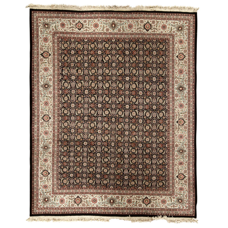 Hand Knotted Wool Area Rug in Black And Ivory