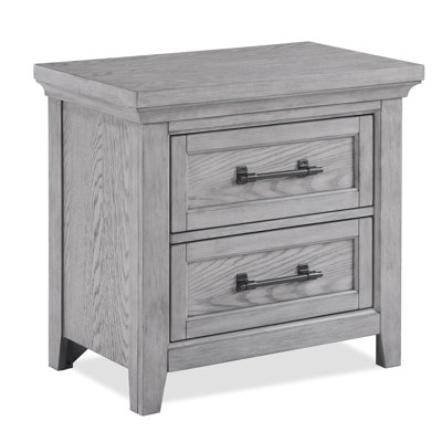 1pc Gray Contemporary Rustic Wood Finish Two Drawers Nightstand Wooden Bedroom Furniture Metal Pull Grey