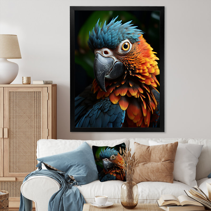 «Vibrant Parrot Portrait I», reproduction sur toile, H 20 po x l 12 po x P 1 po, Cadre photo noir
