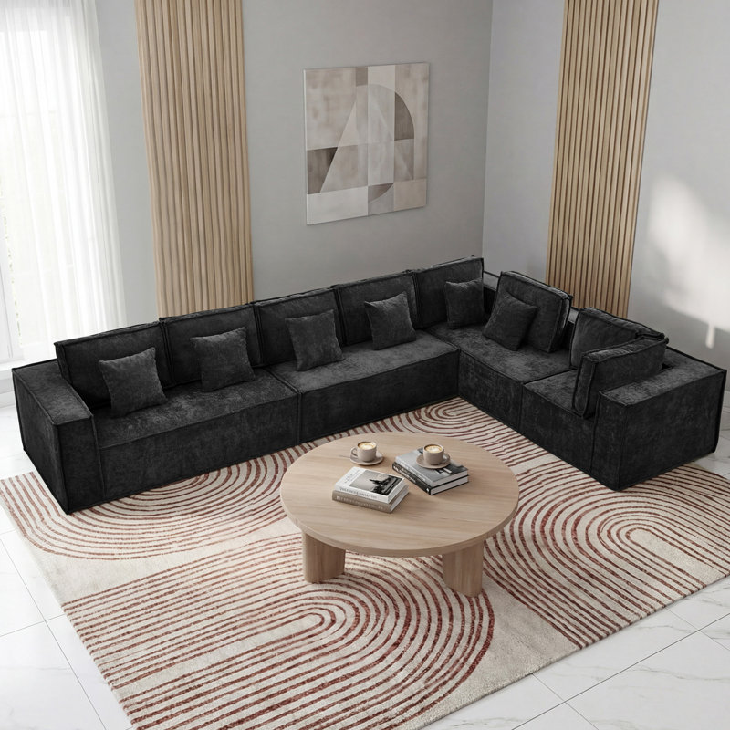 Canapé modulaire surdimensionné en forme de L de 167 po en chenille désossé de 167 po, canapé modulaire surélevé de coin à 7 sièges profonds, sans assemblage