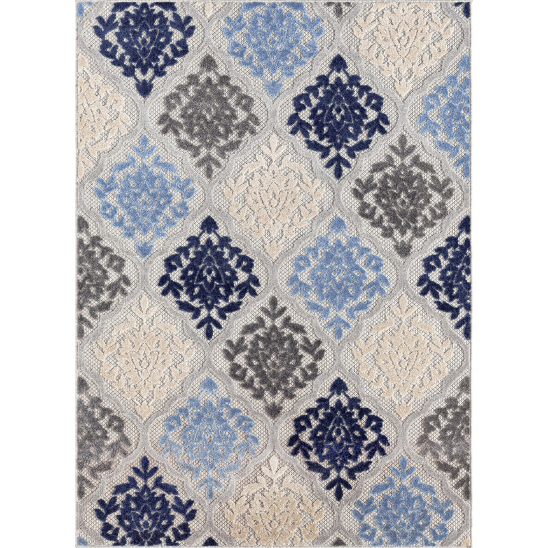 Tapis intérieur / extérieur bleu à tissage plat Abubakar, Rectangle 7 pi 11 po x 10 pi 3 po