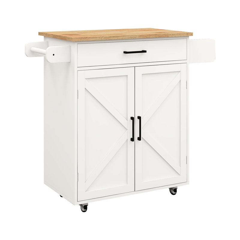 White Kitchen Island With Hidden Compartments, Adjustable Storage Settings & Towel/Seasoning Cart Material, Towel Rack, Seasoning Rack - Levels