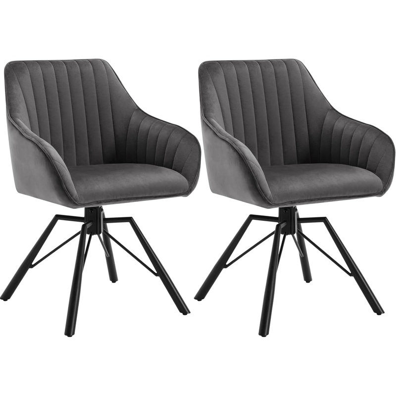 Machado 48.5cm H Velvet Upholstered Metal Upholstered Back Armchair, Dark Grey Velvet